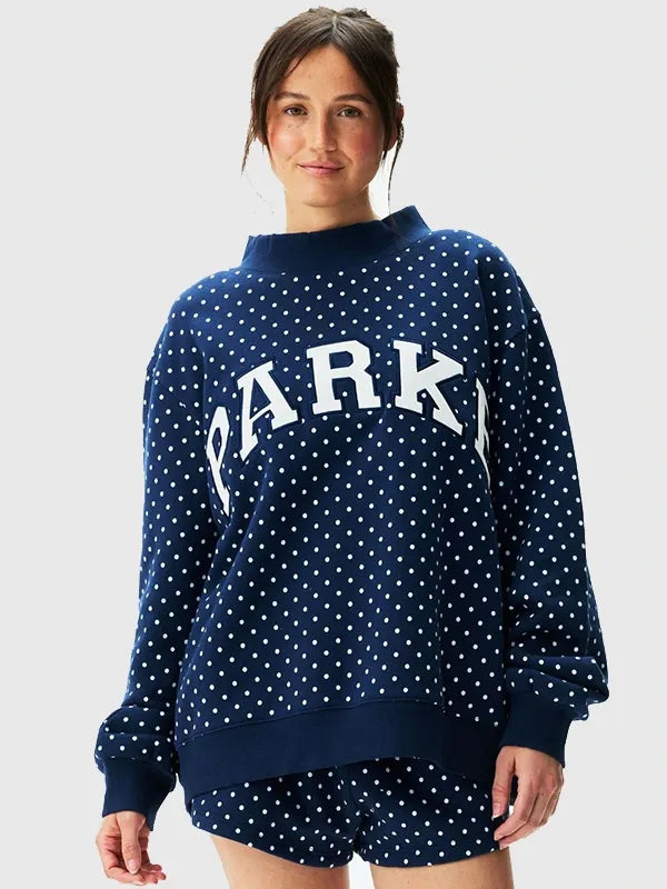 Parke Polka Dot Varsity Mockneck Sweatshirt Sweatshirt unisex detail view 3 | Dash Racegear — Navy Parke 2026 Polka Dot Varsity mockneck fleece sweatshirt crafted for cozy comfort and versatile casual fashion.