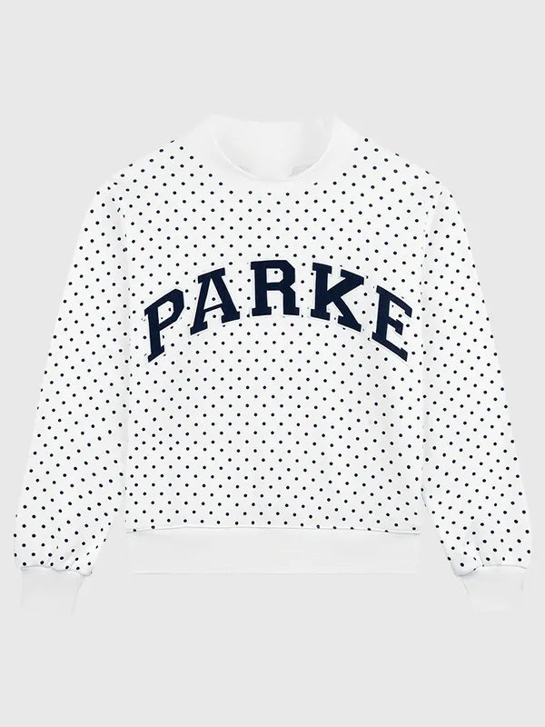 Parke Polka Dot Varsity Mockneck Sweatshirt Sweatshirt unisex detail view 12 | Dash Racegear — Parke 2026 Polka Dot Varsity Mockneck Fleece Sweatshirt in White featuring premium comfort and modern varsity-inspired everyday style.