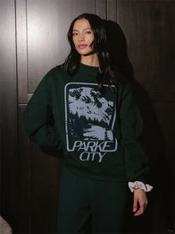 Parke Sport Graphic Mockneck Sweatshirt Sweatshirt unisex detail view 2 | Dash Racegear — Green Parke 2026 Sport mockneck fleece sweatshirt with eye-catching graphic, ideal for casual street outfits.