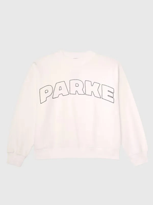 Parke x Target Mockneck White Sweatshirt Sweatshirt unisex front product view | Dash Racegear — Parke x Target Mockneck Sweatshirt Women White Pullover, soft relaxed fit designed for all-day comfort wear