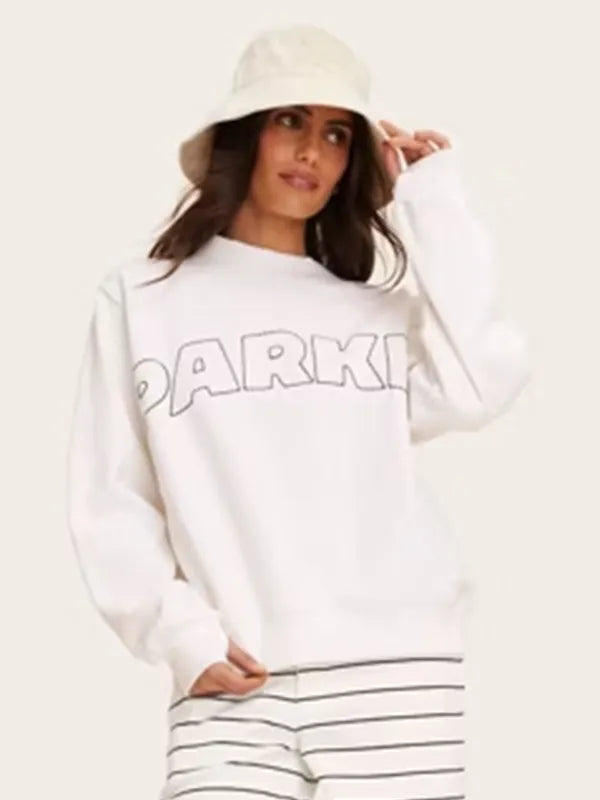 Parke x Target Mockneck White Sweatshirt Sweatshirt unisex detail view 3 | Dash Racegear — Women's White Parke x Target Pullover Sweatshirt Mockneck, cozy warm layer for travel, errands, and downtime