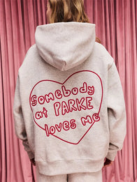 Parke Somebody Loves Me Hoodie Hoodie unisex front product view | Dash Racegear — Parke Drop Valentines 2026 Somebody At Parke Loves Me Hoodie in grey, casual and warm with playful text design.