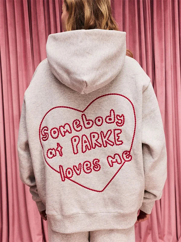 Parke Somebody Loves Me Hoodie Hoodie unisex front product view | Dash Racegear — Parke Drop Valentines 2026 Somebody At Parke Loves Me Hoodie in grey, casual and warm with playful text design.