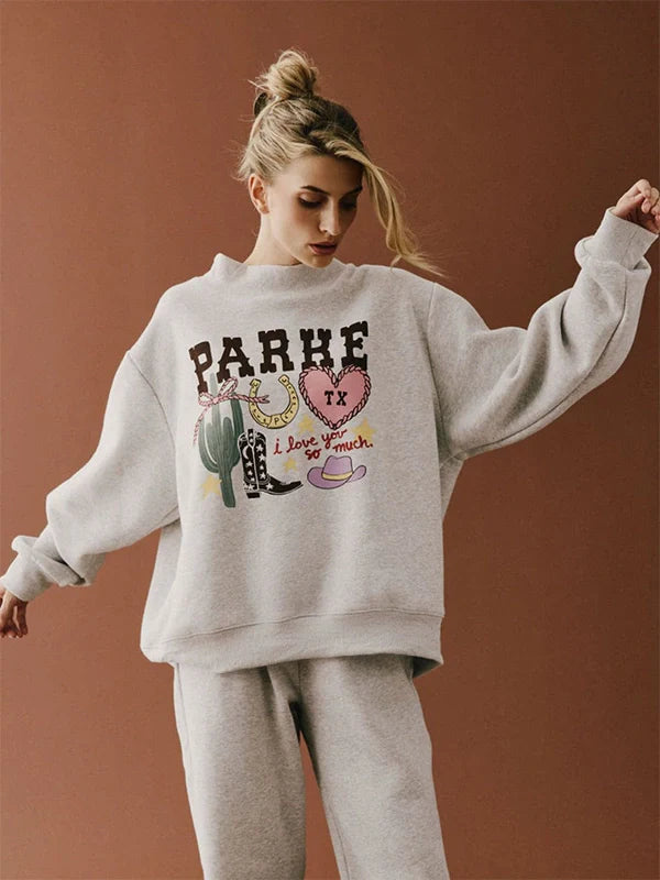 Parke Texas Graphic Mockneck Sweatshirt Sweatshirt unisex front product view | Dash Racegear — Parke Texas Minimal Letter Mockneck Sweatshirt
