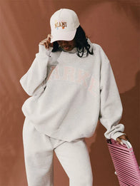 Parke Miami Varsity Mockneck Sweatshirt Sweatshirt unisex front product view | Dash Racegear — Parke Miami Bold Letter Varsity Mockneck Crew