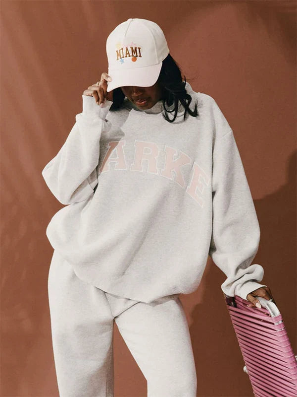 Parke Miami Varsity Mockneck Sweatshirt Sweatshirt unisex front product view | Dash Racegear — Parke Miami Bold Letter Varsity Mockneck Crew