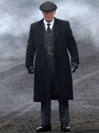 Peaky Blinders Thomas Shelby Black Coat Coat unisex front product view | Dash Racegear — Thomas Shelby Peaky Blinders Trench Coat