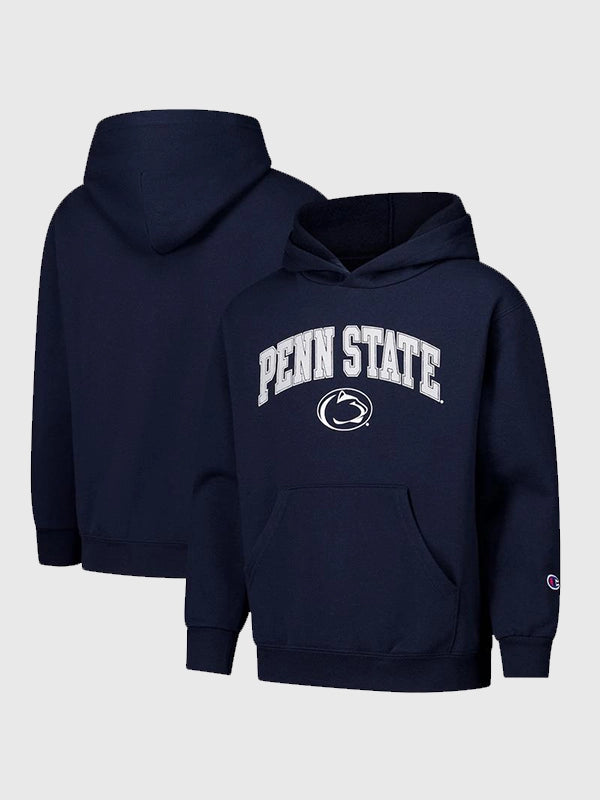 Penn State Hoodie Hoodie unisex front product view | Dash Racegear — Penn State Nittany Lions Campus Pullover Hoodie in navy blue, soft fleece with bold team logo for campus pride.