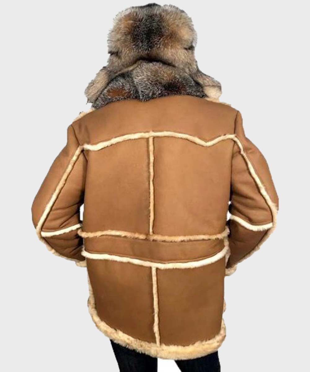 Peter Brown Sheepskin Toggle Shearling Coat Jacket unisex detail view 3 | Dash Racegear — Brown Sheepskin Shearling Peter Toggled Leather Coat