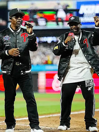 Boyz II Men MLB All-Star Game 2026 Satin Jacket Jacket unisex detail view 2 | Dash Racegear — Black Boyz II Men Philadelphia Phillies satin varsity jacket celebrating the 2026 MLB All-Star Game with classic athletic fashion.