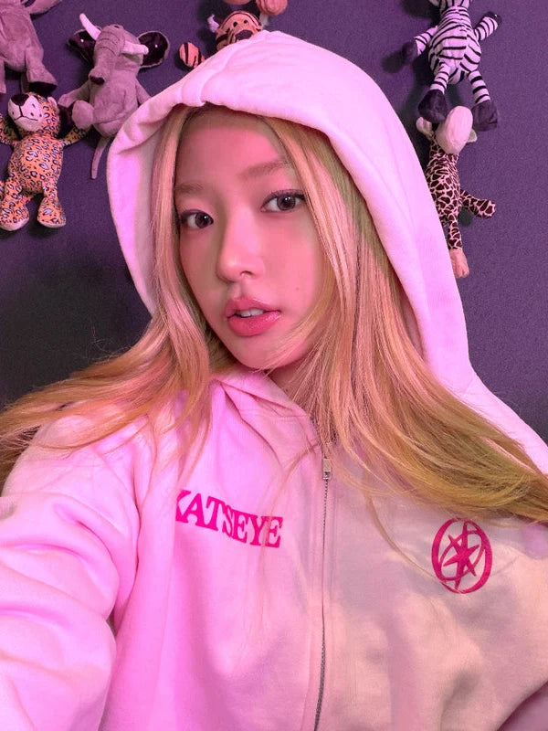 Katseye Desert Zip-up Hoodie Hoodie unisex detail view 2 | Dash Racegear — Pink Desert Katseye 2026 zip-up fleece hoodie crafted for cozy comfort and versatile casual fashion.
