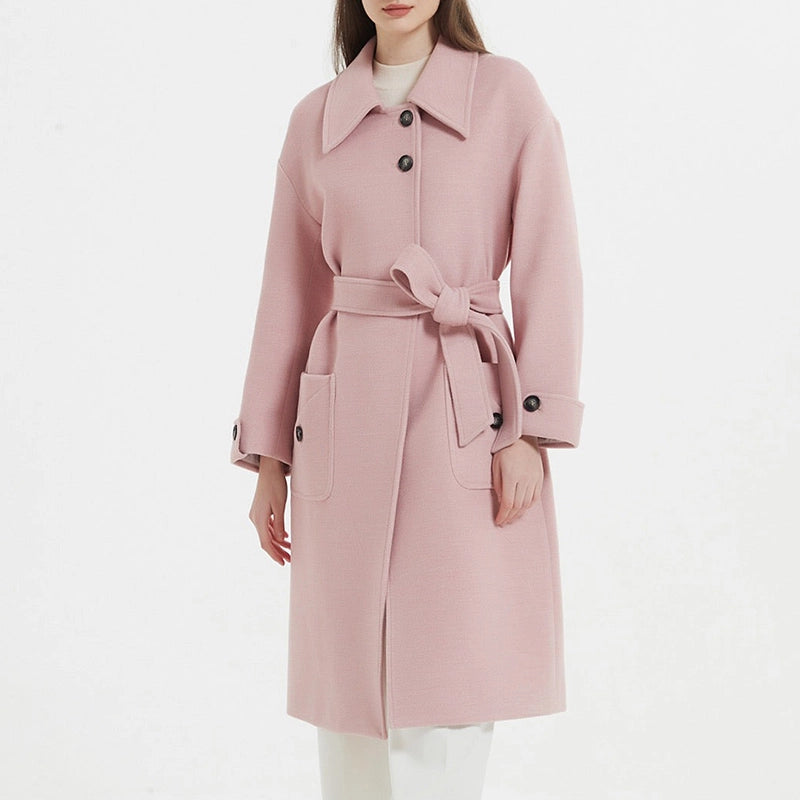 Womens Pink Wool coat Coat women detail view 2 | Dash Racegear — Classic Pink Long Wool Coat