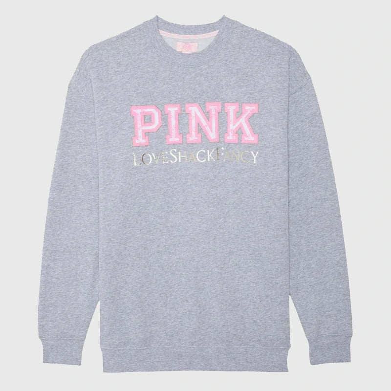 PINK x LoveShackFancy Crew Sweatshirt Sweatshirt unisex detail view 7 | Dash Racegear — PINK x LoveShackFancy Grey Crew Sweatshirt – Cozy & Chic Style