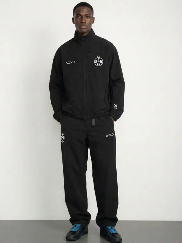 Playstation x WDS Tech Jacket Jacket unisex detail view 6 | Dash Racegear — PlayStation x Wind and Sea black jacket offers tech-ready style and comfort for everyday city or gaming outings.