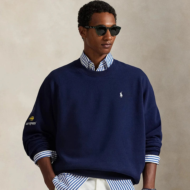 Polo Ralph Lauren US Open Crewneck Fleece Sweatshirt Sweatshirt unisex detail view 5 | Dash Racegear — Navy fleece unisex crewneck by Polo Ralph Lauren for the 2025 US Open collection.