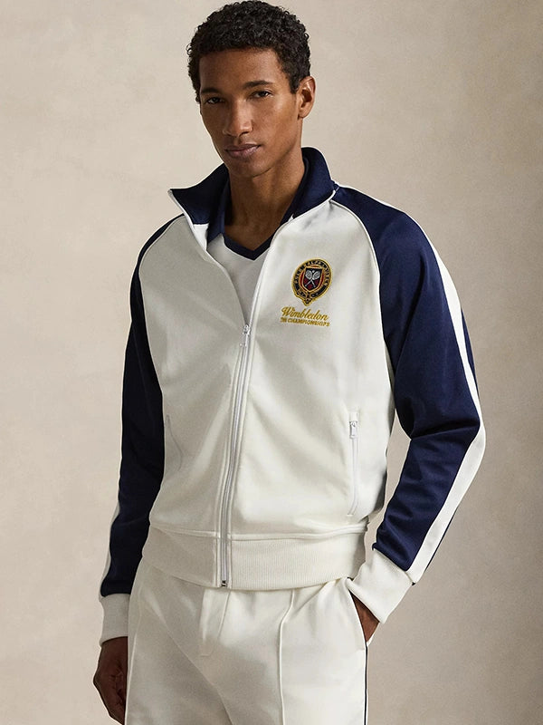 Polo Ralph Lauren x Wimbledon 2026 Track Jacket Jacket unisex front product view | Dash Racegear — Polo Ralph Lauren white track jacket inspired by Wimbledon 2026 with a clean and refined athletic look.