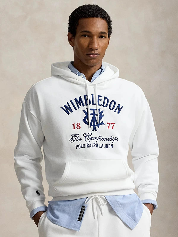 Polo Ralph Lauren x Wimbledon 2026 Graphic Hoodie Hoodie unisex front product view | Dash Racegear — White graphic hoodie featuring Polo Ralph Lauren x Wimbledon Championships 2026 and timeless casual style.