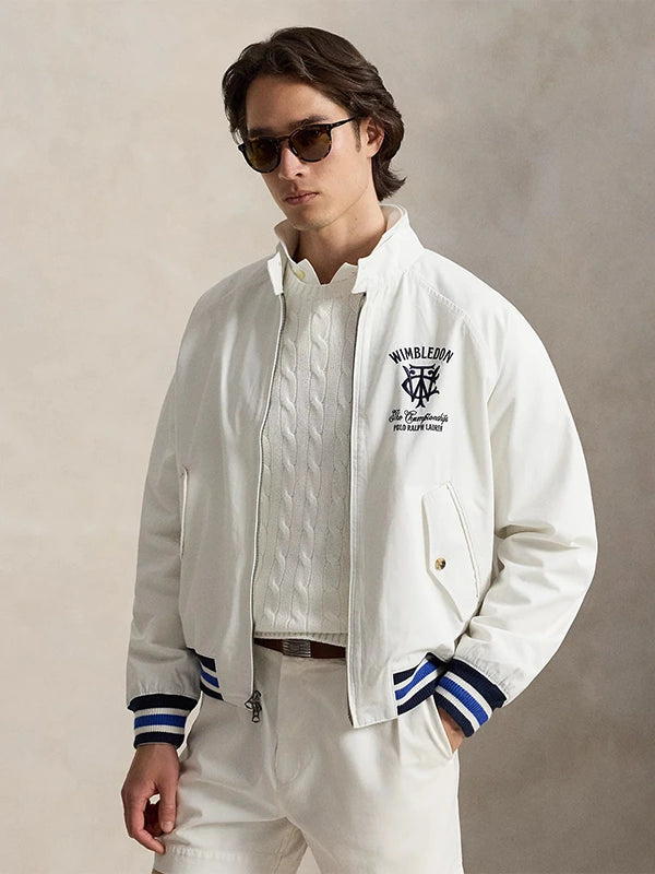 Polo Ralph Lauren x Wimbledon 2026 Twill Jacket Jacket unisex front product view | Dash Racegear — White twill jacket featuring Polo Ralph Lauren x Wimbledon Championships 2026 with a clean, polished look.