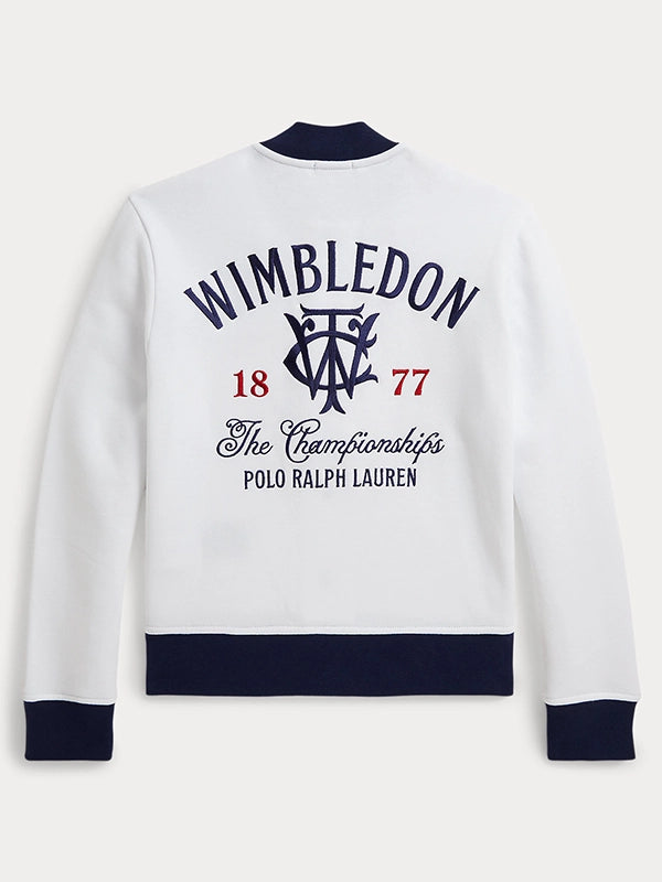 Polo Ralph Lauren x Wimbledon 2026 Fleece Baseball Jacket Jacket unisex detail view 2 | Dash Racegear — White fleece baseball jacket featuring Polo Ralph Lauren x Wimbledon Championships 2026 with a clean, sporty look.