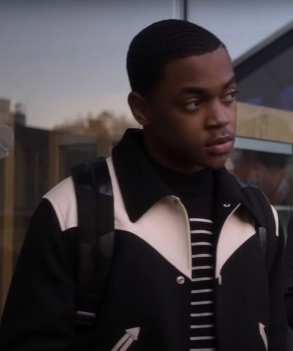 Power Book II Ghost Tariq St Patrick Varsity Jacket Varsity Jacket unisex detail view 4 | Dash Racegear — Power Book II Ghost Michael Rainey Jr. Black Varsity Jacket