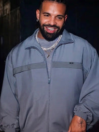 Drake New York City Prada Mohair Jacket Jacket unisex front product view | Dash Racegear — Grey Prada Drake New York City mohair wool track jacket crafted for timeless sophistication and versatile casual fashion.