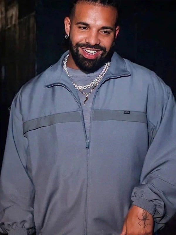 Drake New York City Prada Mohair Jacket Jacket unisex front product view | Dash Racegear — Grey Prada Drake New York City mohair wool track jacket crafted for timeless sophistication and versatile casual fashion.