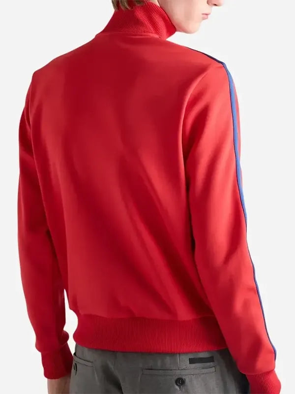 Billie Eilish 2026 Capital FM Jacket Jacket unisex detail view 2 | Dash Racegear — 2026 Billie Eilish Capital FM Prada red jacket, sharp modern cut, standout piece for casual luxe streetwear outfits.