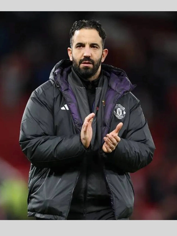 Ruben Amorim Premier League 2025 Manchester United Jacket Jacket unisex front product view | Dash Racegear — Manchester United Head Coach Ruben Amorim Premier League 2025 black puffer jacket, perfect for fans seeking warmth and stylish game-day wear