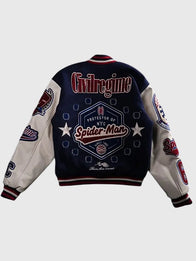 Protector Of NYC Navy And Butter Letterman Jacket Jacket unisex detail view 2 | Dash Racegear — Protector Of NYC Letterman Varsity Jacket in Navy & Butter featuring premium comfort and timeless collegiate-inspired everyday style.