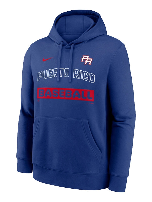 Puerto Rico Baseball Nike 2026 World Baseball Classic Club Hoodie Hoodie unisex detail view 2 | Dash Racegear — Blue 2026 WBC Puerto Rico Nike Hoodie, soft fleece with hood and team logo for fans showing their pride.