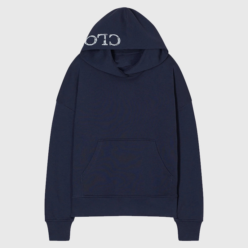 Closed Hoodie Womens Hoodie unisex front product view | Dash Racegear — Closed 2025 collection fleece hoodie in rich navy for women