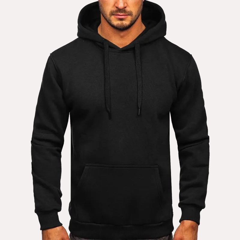 Mens Black Pullover Hoodie Hoodie men front product view | Dash Racegear — Mens Fleece Pullover Hoodie in Black