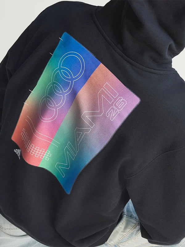 Adidas Audi Revolut F1 Team Teamgeist Hoodie Hoodie unisex detail view 3 | Dash Racegear — Adidas Audi Revolut F1 black hoodie, Teamgeist design for bold motorsport-inspired street fashion looks.