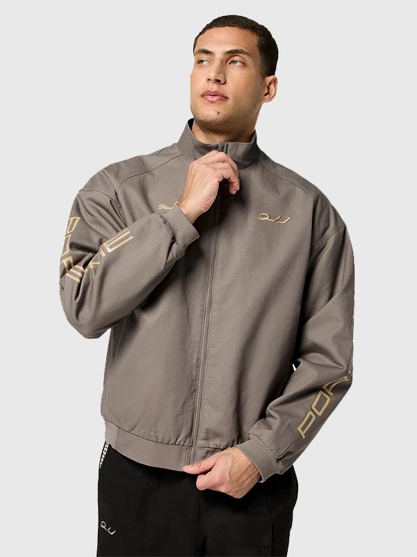Porsche Legacy x PUMA Pepita Lifestyle Jacket Jacket unisex detail view 7 | Dash Racegear — Black White Taupe Unisex Jacket showcasing the 2026 PUMA x Porsche Legacy Pepita Lifestyle with sporty refinement