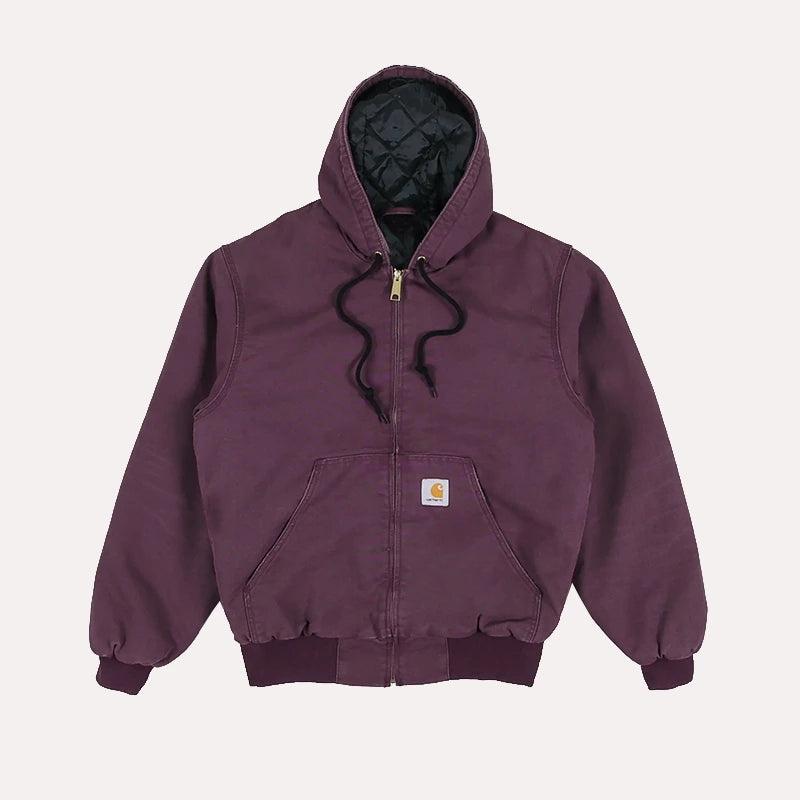 Mens Purple Carhartt Hooded Jacket Jacket unisex front product view | Dash Racegear — Purple Carhartt work jacket - Hooded Jacket