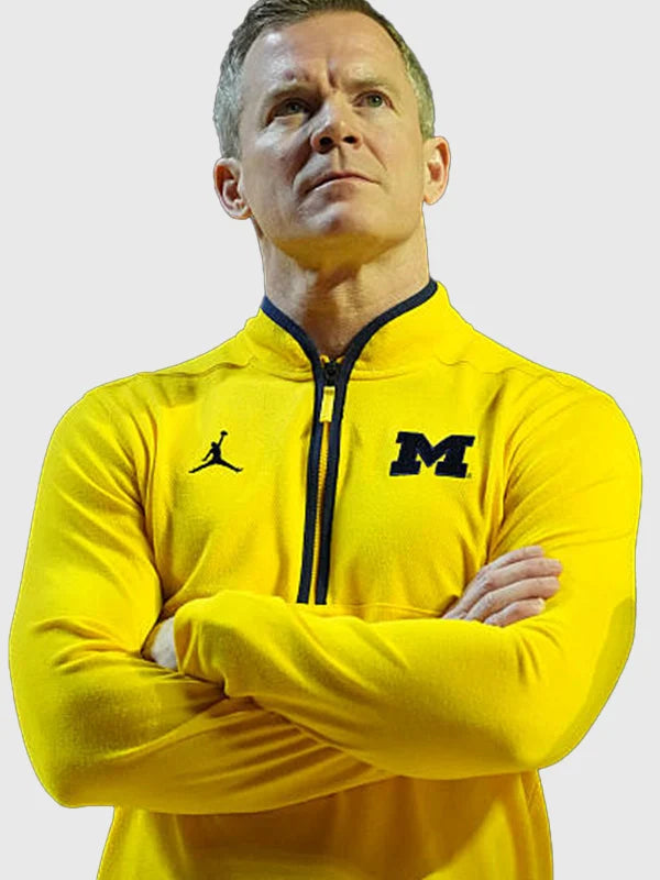 Dusty May Wolverines Quarter-Zip Pullover Jacket Jacket unisex detail view 9 | Dash Racegear — Coach Dusty May Michigan Wolverines yellow pullover, Victory quarter-zip jacket for game days and outings.