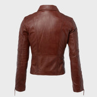 Womens Quilted Brown Leather Jacket Leather Jacket women detail view 2 | Dash Racegear — Womens Quilited Brown Leather Lapel Style Jacket