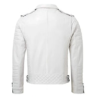 Mens Quilted White Leather Jacket Leather Jacket men detail view 2 | Dash Racegear — Quilted White Leather Jacket