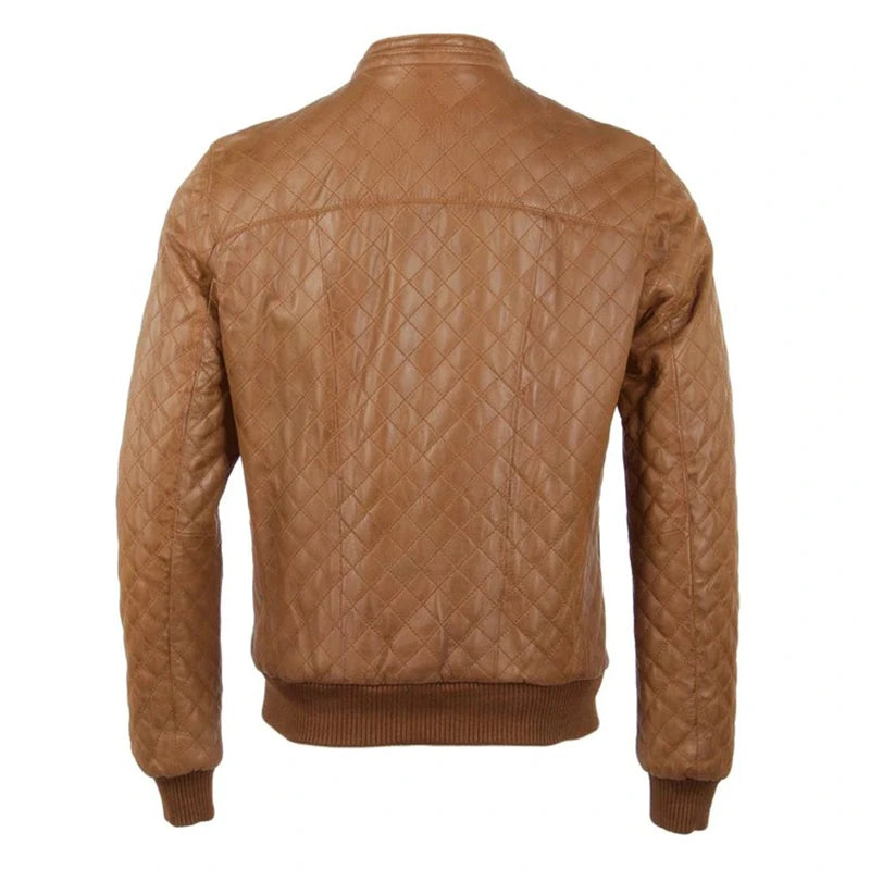 Alexander Brown Quilted Leather Jacket Leather Jacket unisex detail view 2 | Dash Racegear — Quilted Brown Leather Jacket