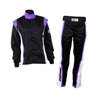 RACECHICK FIERCE TWO - PIECE WOMEN'S AUTO RACING SUIT SFI 3.2A/1 (BLACK/PURPLE) - 4X - Large / Euro 66
