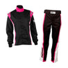 RACECHICK FIERCE TWO - PIECE WOMEN'S AUTO RACING SUIT SFI 3.2A/5 (BLACK/PINK) - 4X - Large / Euro 66