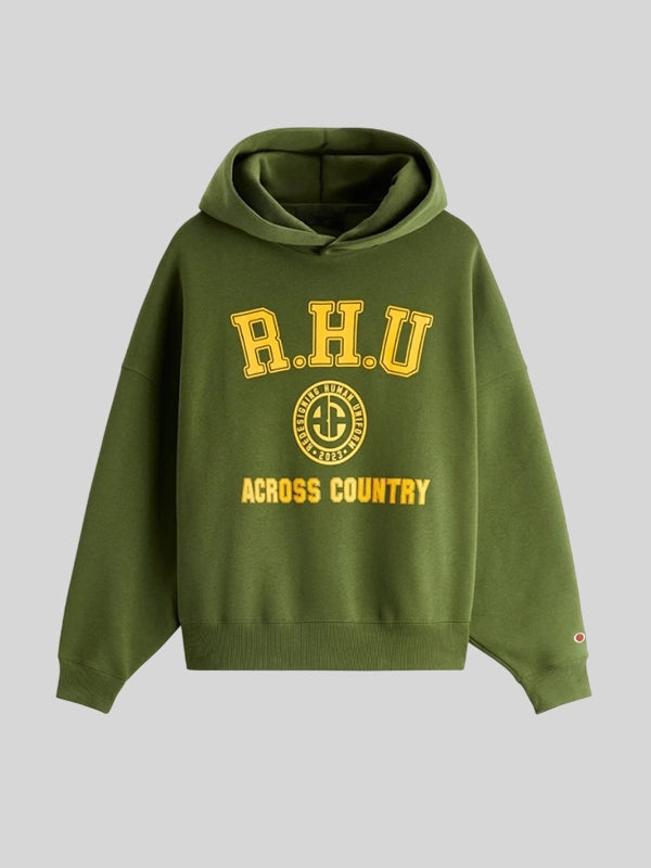 Landon Barker Green Hoodie Hoodie unisex detail view 6 | Dash Racegear — Unisex Landon Barker Rhude pullover hoodie in green, bold yet relaxed, made for streetwear fans on the go.