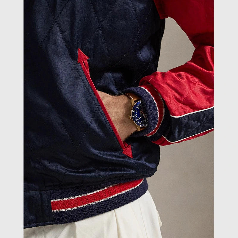 Ralph Lauren US Ryder Cup Map Jacket Jacket unisex detail view 3 | Dash Racegear — Side image of RL Red and Blue Ryder Cup Satin Jacket