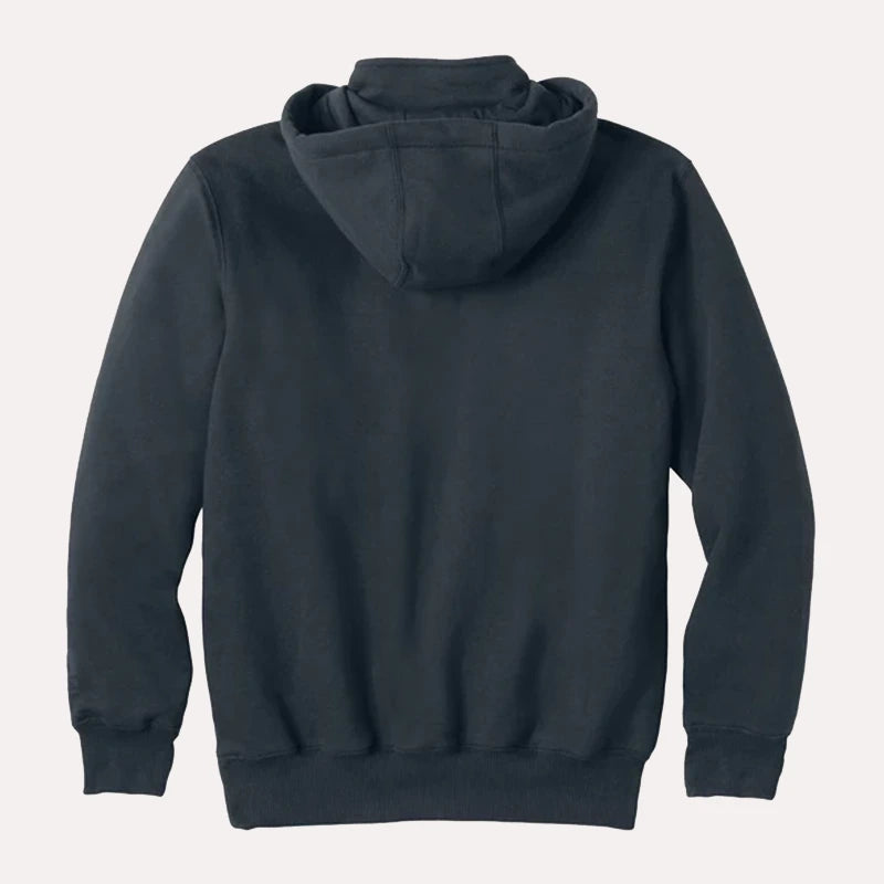 Carhartt Paxton Heavyweight Hoodie Hoodie unisex detail view 3 | Dash Racegear — Full back shot of the navy blue Carhartt heavyweight hoodie, highlighting its hood and simple design.