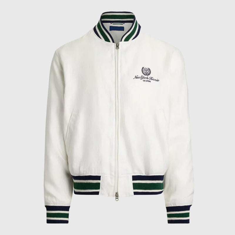 Polo Ralph Lauren US Open Linen Bomber Jacket Bomber Jacket unisex front product view | Dash Racegear — Polo Ralph Lauren US Open Linen Bomber Jacket – Tennis-Inspired Style