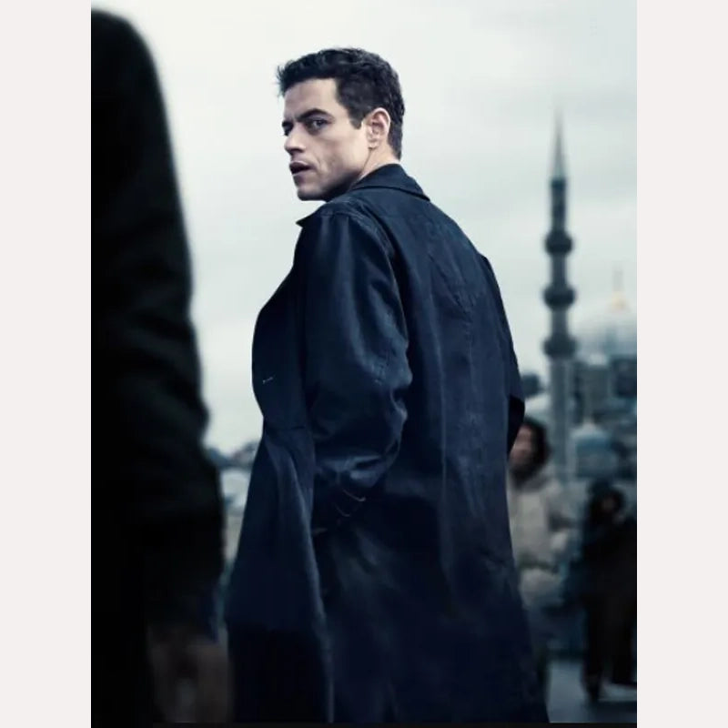 The Amateur 2025 Rami Malek Black Coat Jacket unisex front product view | Dash Racegear — Rami Malek’s Black Coat in The Amateur 2025 – Hollywood Style