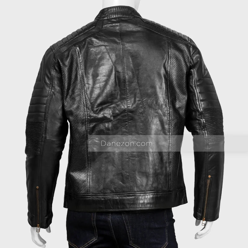 Mens Black Cafe Racer Leather Jacket Leather Jacket men detail view 5 | Dash Racegear — Men Black Leather Cafe Racer Biker Jacket