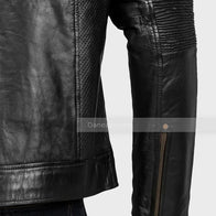 Mens Black Cafe Racer Leather Jacket Leather Jacket men detail view 3 | Dash Racegear — Black Biker Cafe Racer Leather Jacket Mens