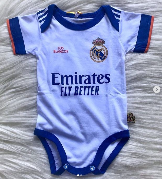 Real Madrid 1st Away soccer jersey white baby romper 100% cotton - baby romper image 1