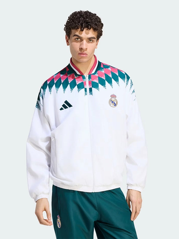 Real Madrid Stadium Track Jacket Jacket unisex detail view 2 | Dash Racegear — Adidas Real Madrid 2026 Stadium White Track Jacket featuring a modern athletic fit for men and women.